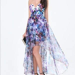 Bebe Tahiti Plunge Neckline High-Low Dress